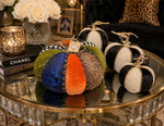 Load image into Gallery viewer, Set of 2 Black and White Striped Pumpkins with Sparkling Glam Detail
