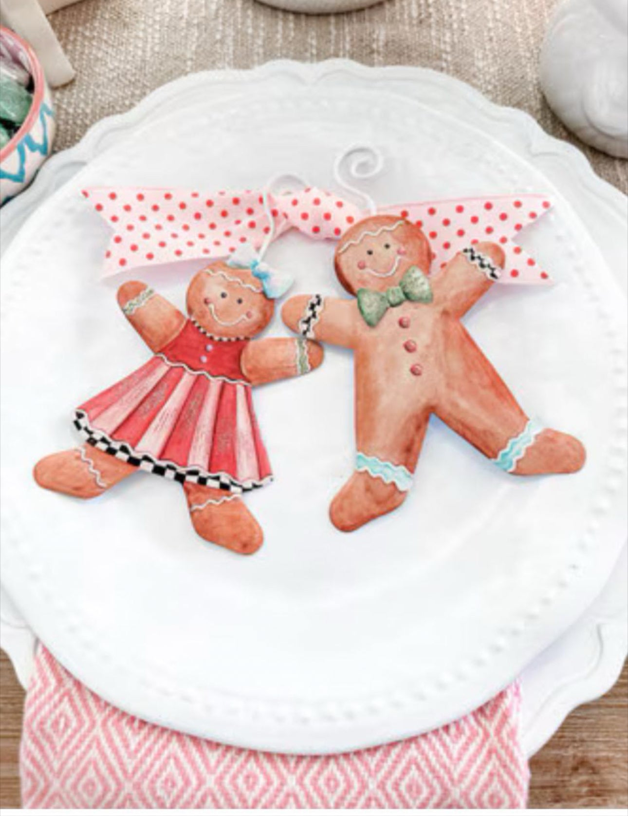 Gingerbread Cookies Girl & Boy Metal Ornaments Set of 2