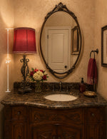 Load image into Gallery viewer, Red Shade Lamp with Black Acanthus Metal Leaf Lamp
