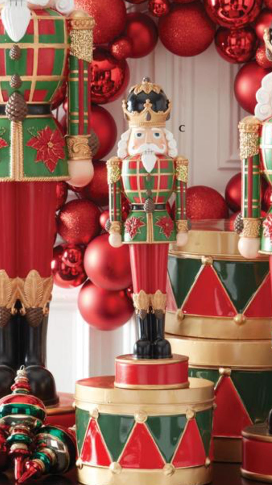 Plaid Nutcracker in Maroon, Dark Green, White and Gold with Black Accents