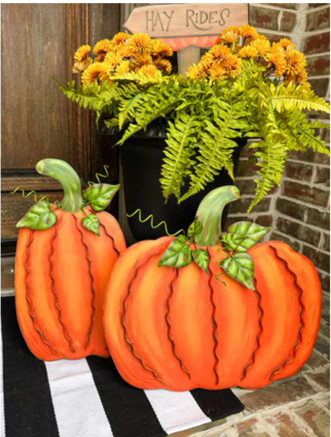 Large Cream or Orange Pumpkins Set of 2 Large Ribbon Pumpkins with Metal Stake and Easels