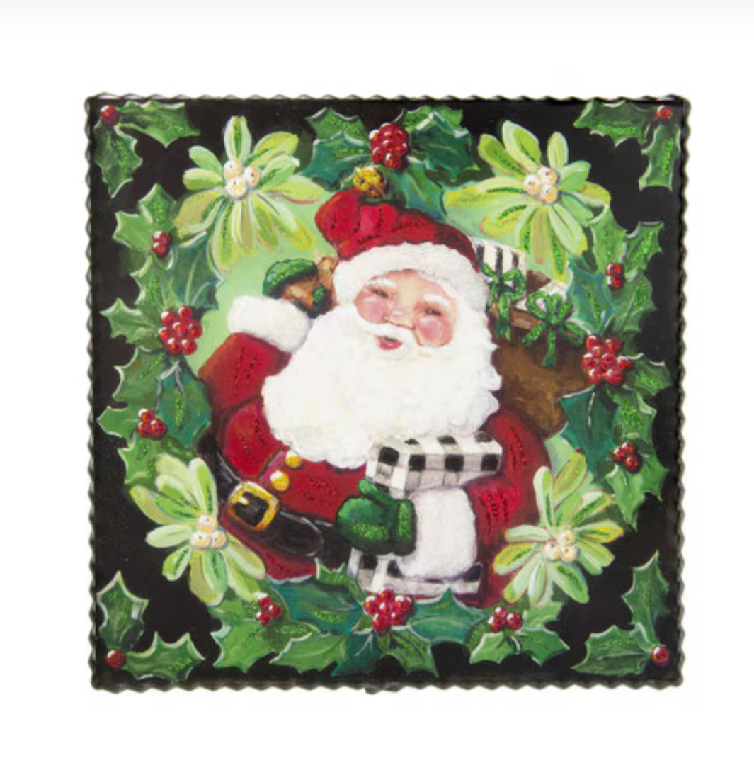 Santa with Holly & Red Berries Buffalo Check Pattern