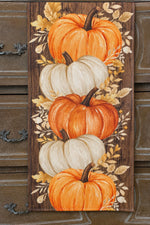 Load image into Gallery viewer, Orange &amp; White Pumpkin Table Runner 72” length with Brown Background
