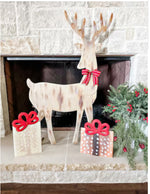 Load image into Gallery viewer, Deer Print Christmas Packages Set of 2 Metal Stake Outdoor or Indoor
