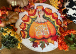 Load image into Gallery viewer, Bamboo Round White Turkey Rug Gobble Gobble
