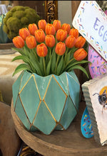 Load image into Gallery viewer, Aqua and Gold Geometric Ceramic Vase Container
