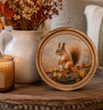 Load image into Gallery viewer, Fall Leaves and Squirrel Picture with Round Wood Frame
