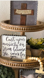 Load image into Gallery viewer, Farmhouse Beaded Wood 3-Tiered Tray
