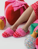 Load image into Gallery viewer, Pink and Red Soft Christmas Tree Slippers
