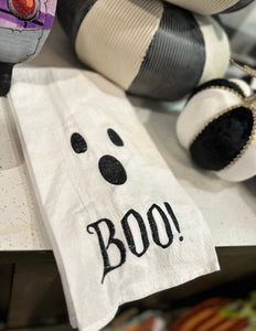 BOO Ghost Halloween Towel Black & White