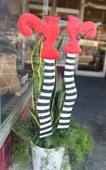 Load image into Gallery viewer, Witches Striped Black &amp; White Metal Legs with Red Shoes Sign with Stake
