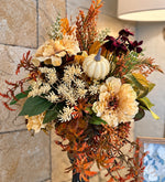 Load image into Gallery viewer, Fall Mixed Cream Mums and Japanese Maple Stems Arrangement on tile

