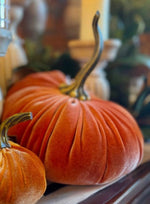 Load image into Gallery viewer, Warm Orange Velvet 9.5” Plush Fabric Pumpkin
