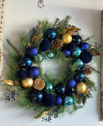 Load image into Gallery viewer, Ornamental Blue Pine &amp; Gold Wreath
