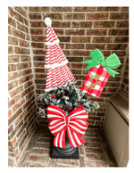 Load image into Gallery viewer, Christmas Red and White Stripe Bow Metal Stake
