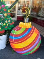 Load image into Gallery viewer, Bulbs Small Green, Red, Gold Stripe Ornament Yard Metal Stakes
