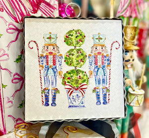Nutcrackers in Blue, White, & Green Topiary Mini Print