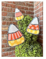 Load image into Gallery viewer, Whimsy Set of 3 Candy Corn Metal Stakes with Easels
