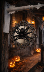 Load image into Gallery viewer, Gothic Spider Victorian Style Frame Arrow Replacement Mirrored Spider Double Sided Spooky Hanging Sign
