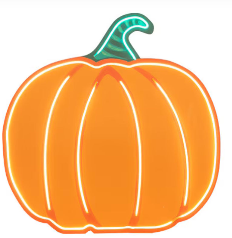 New! Neon Light Up Orange Pumpkin with Easel & Stake