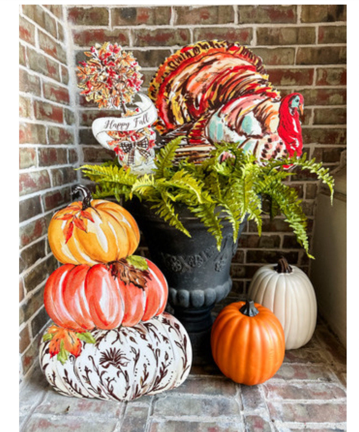 Pumpkin Stack Gold, Orange, & Brown Pattern Metal Stake with Easel