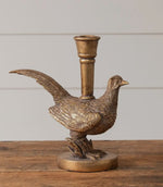 Load image into Gallery viewer, Aged Gold Pheasant Candleholder Resin 8”
