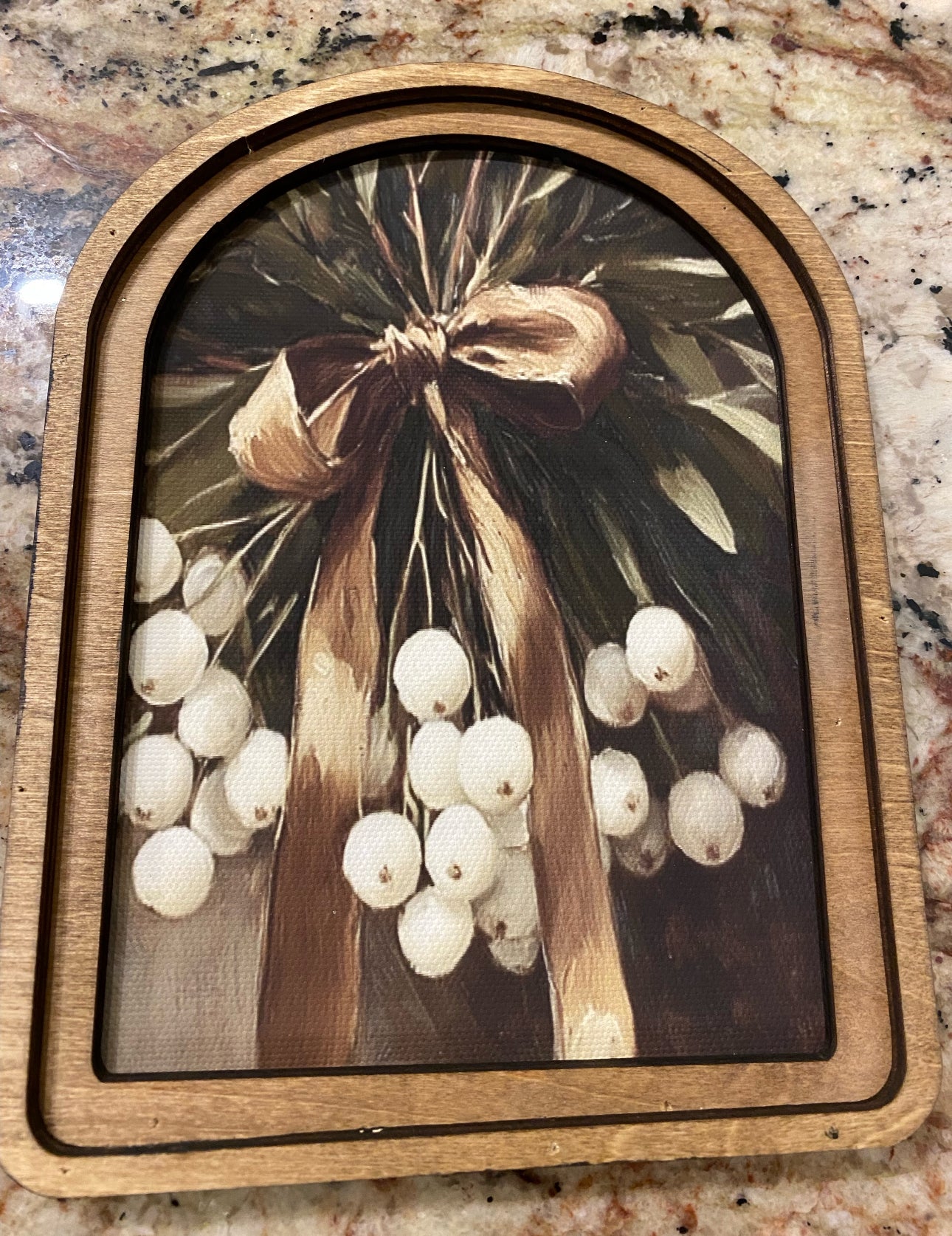 Arch Top Christmas Winter Flowers White and Gold Color Wooden Art