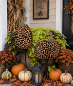 Load image into Gallery viewer, Set of 2 Medium Leopard Metal Stake Pumpkins Fall Pumpkins
