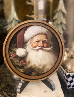 Load image into Gallery viewer, Arch Top Wooden Classic Santa Art in Burgundy or Round Wood Frame
