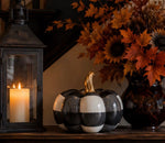 Load image into Gallery viewer, Ceramic Black &amp; White Check Pumpkin with Gold Stem
