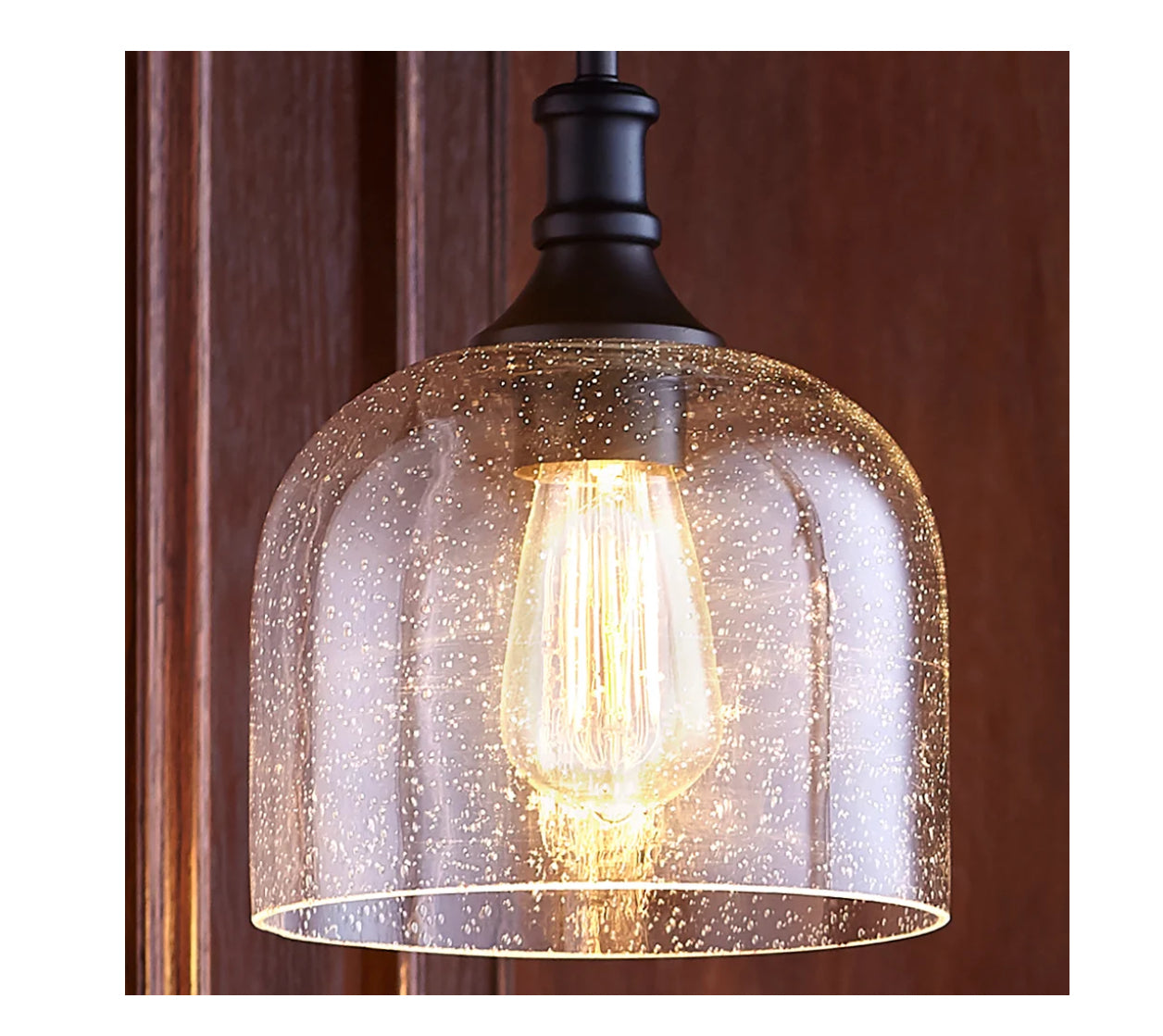 Pendant Oiled Bronze with Clear Seeded Glass