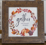 Load image into Gallery viewer, Gather with Grateful Hearts Fall Pumpkin Wood Framed Shimmering Picture
