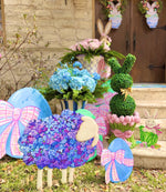 Load image into Gallery viewer, Blooming Pink and Green Tulip Planter with Pink Bow Spring Easter Ceramic Container
