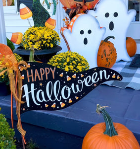 Happy Halloween Metal Flag with Stake