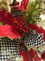 Load image into Gallery viewer, Mark Roberts Red Glam Plaid, Check Poinsettia Pack of 3
