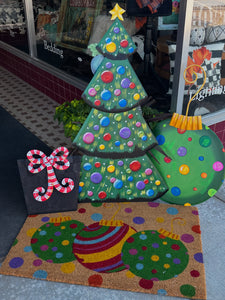 Christmas Ornaments Red, Green, Yellow Coir Door Rug