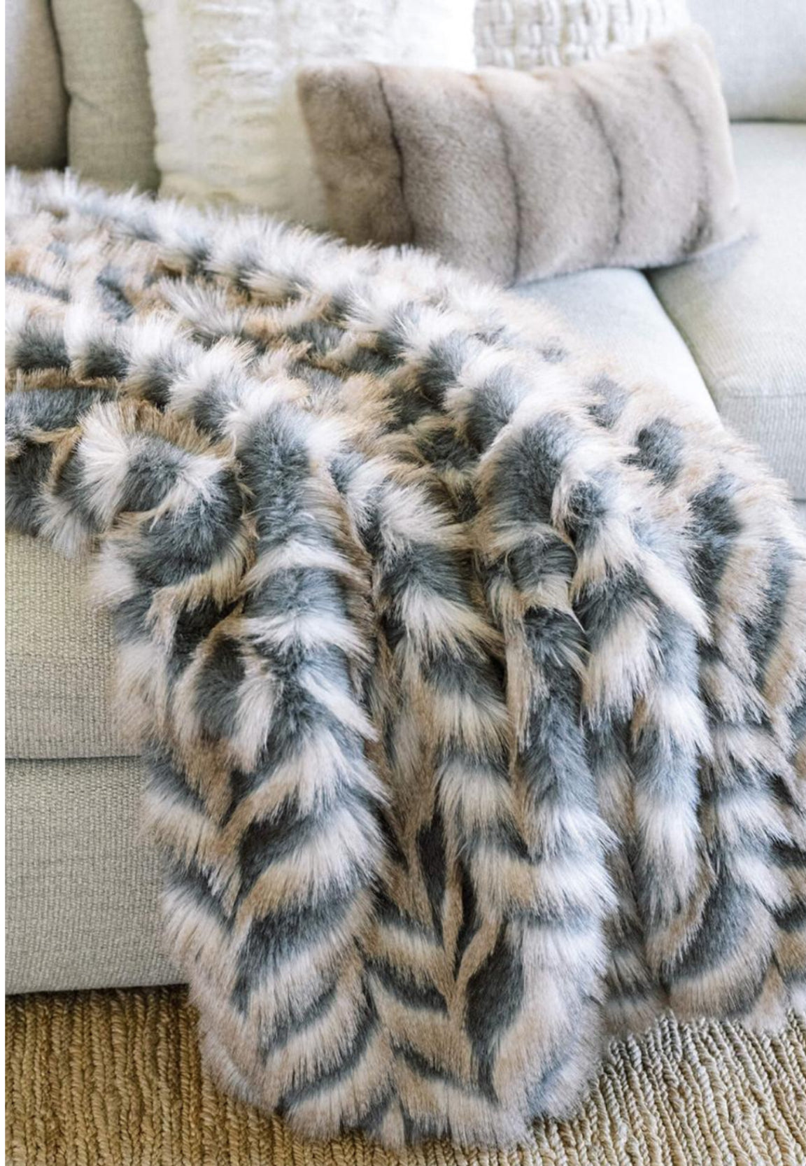 Grey Chevron Pattern Faux Fur Throw 60”x72”