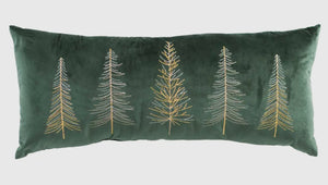 Emerald Green Velvet Pillow with Trees in Silver Gold