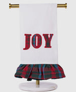 Load image into Gallery viewer, Christmas Joy Hand Towel White with Red, Blue, White Plaid Trim
