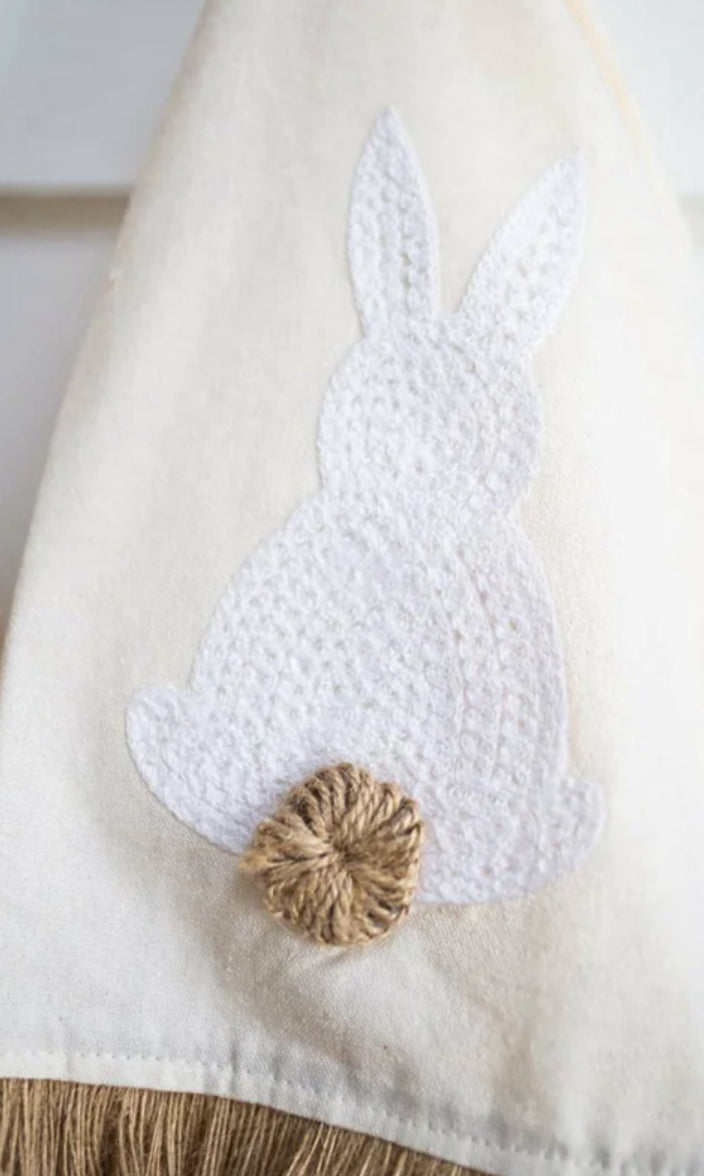 Linen Look Emroidered Fringed Bunny Table Runner