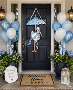 Load image into Gallery viewer, It’s a Boy Stork in Blue and White Door Décor Decorative Front Door Sign with Ribbon Hanger
