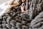 Load image into Gallery viewer, Couture Double Ruched Dark Gray Faux Fur Throw 60”x80”
