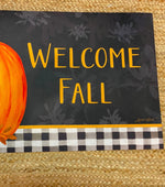 Load image into Gallery viewer, Pumpkin Door Mat Welcome Fall Outdoor Black Check
