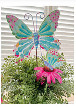 Load image into Gallery viewer, Aqua and Pink Metal Outdoor Stake
