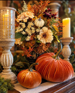 Load image into Gallery viewer, Fall Mixed Cream Mums and Japanese Maple Stems Arrangement on tile
