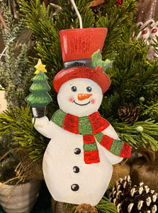 Snowman White, Red, Black Metal Ornament