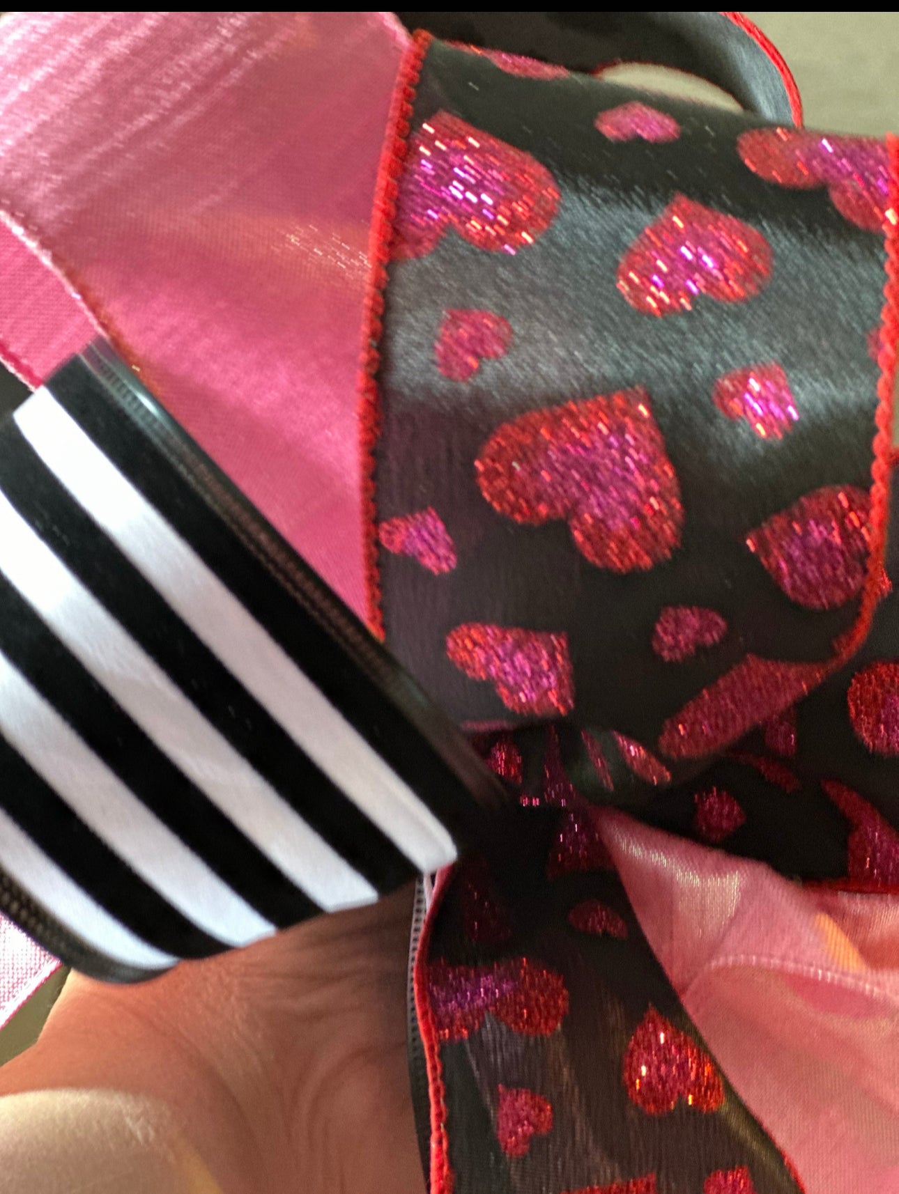 Pink, Red, Black Heart Sparkling Bow