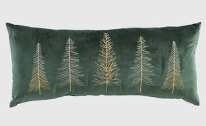 Emerald Green Velvet Pillow with Trees in Silver Gold