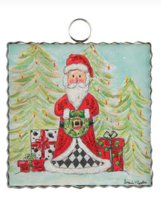 Santa in Harlequin Trees in Background Mini Print