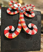 Load image into Gallery viewer, Black Check Metal Package with Candy Cane Bow Red &amp; White
